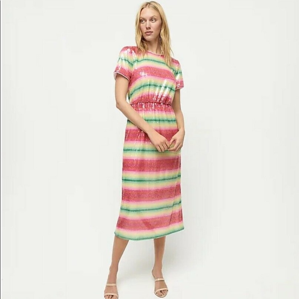 J Crew Short-sleeve sequin dress watermelon stripe‎
